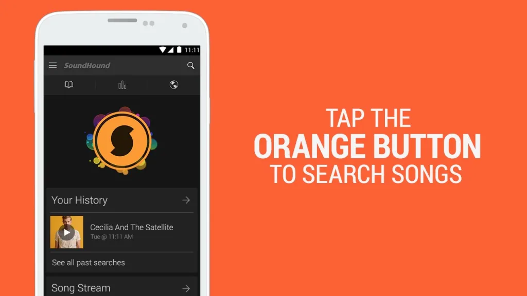 SoundHound app showingsearch results synchronization on a smartphone.