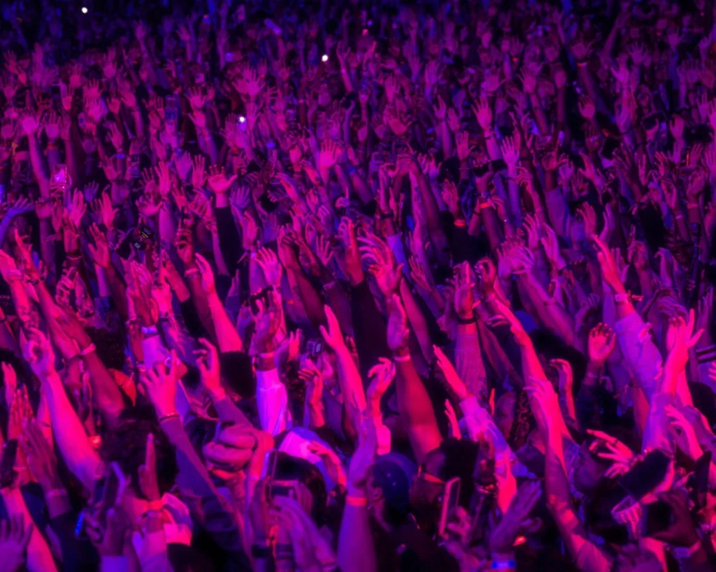 Waving crowd at hardtechno event