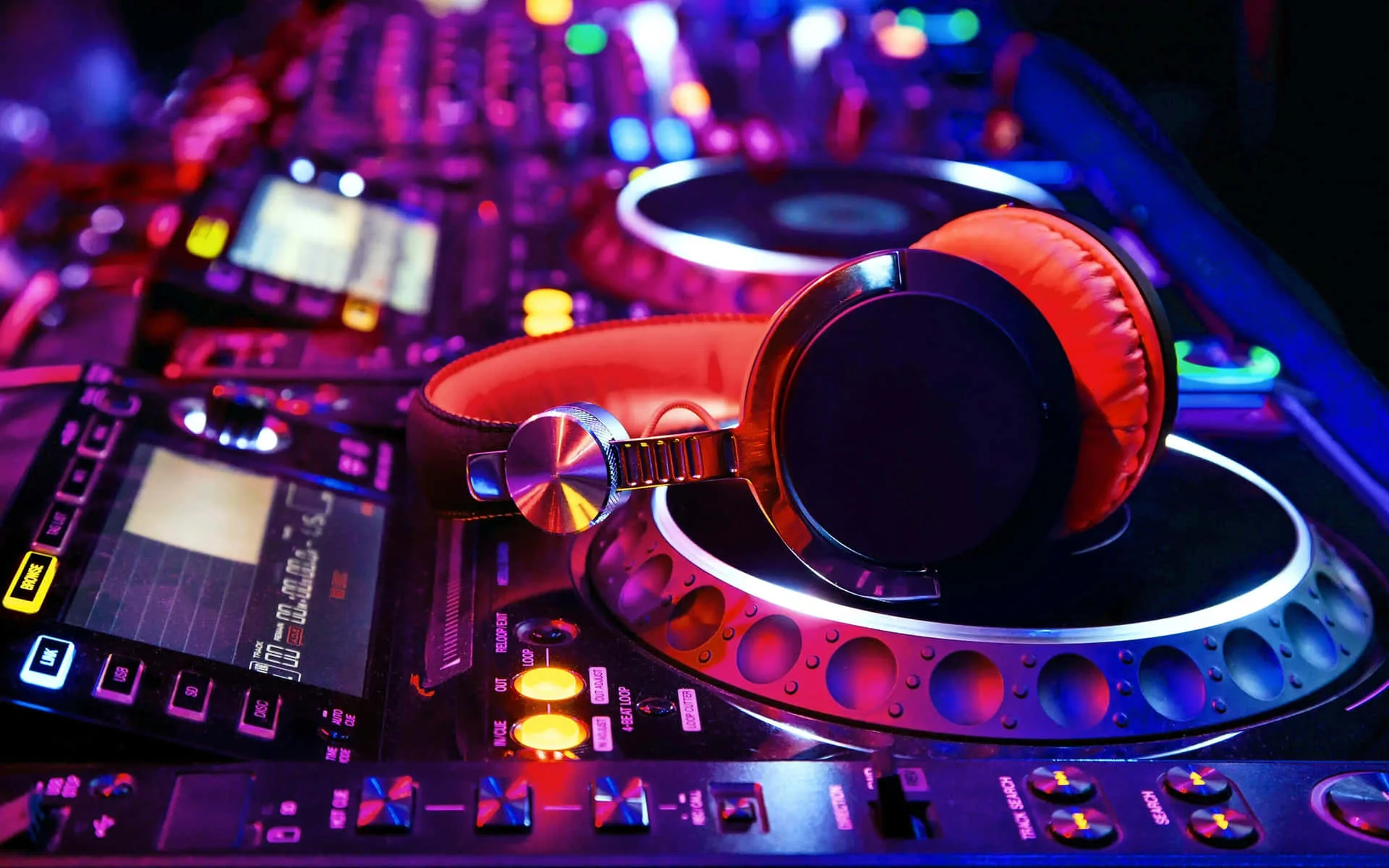 Mixing table dj with headphones