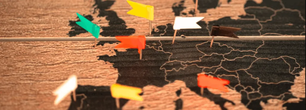 Stylised map or view of Europe representing different hard techno festival countries